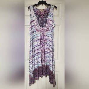 One World Live and Let Live Boho Stretchy Dress Short Sleeve, V-Neck, Size 1X